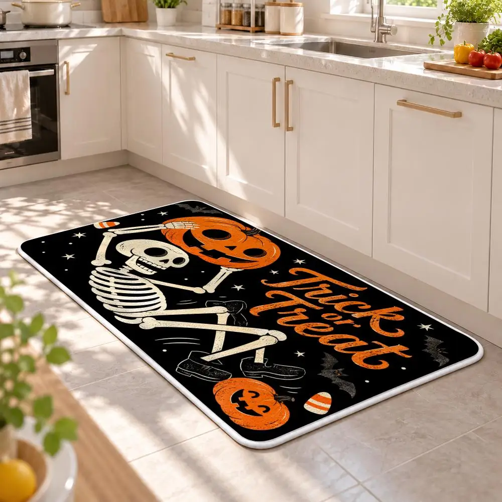Halloween Skeleton Floor Mat Premium Flannel Bath Mat Anti-slip Cloud Feel Rug Durable Machine Washable Floor Carpet