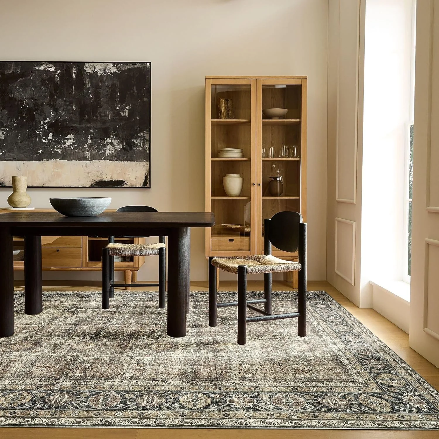 

Vintage Area Rug Washable Living Room Large Carpet Non Slip Bedroom Indoor Office Low Pile Traditional Distressed Retro Accent R