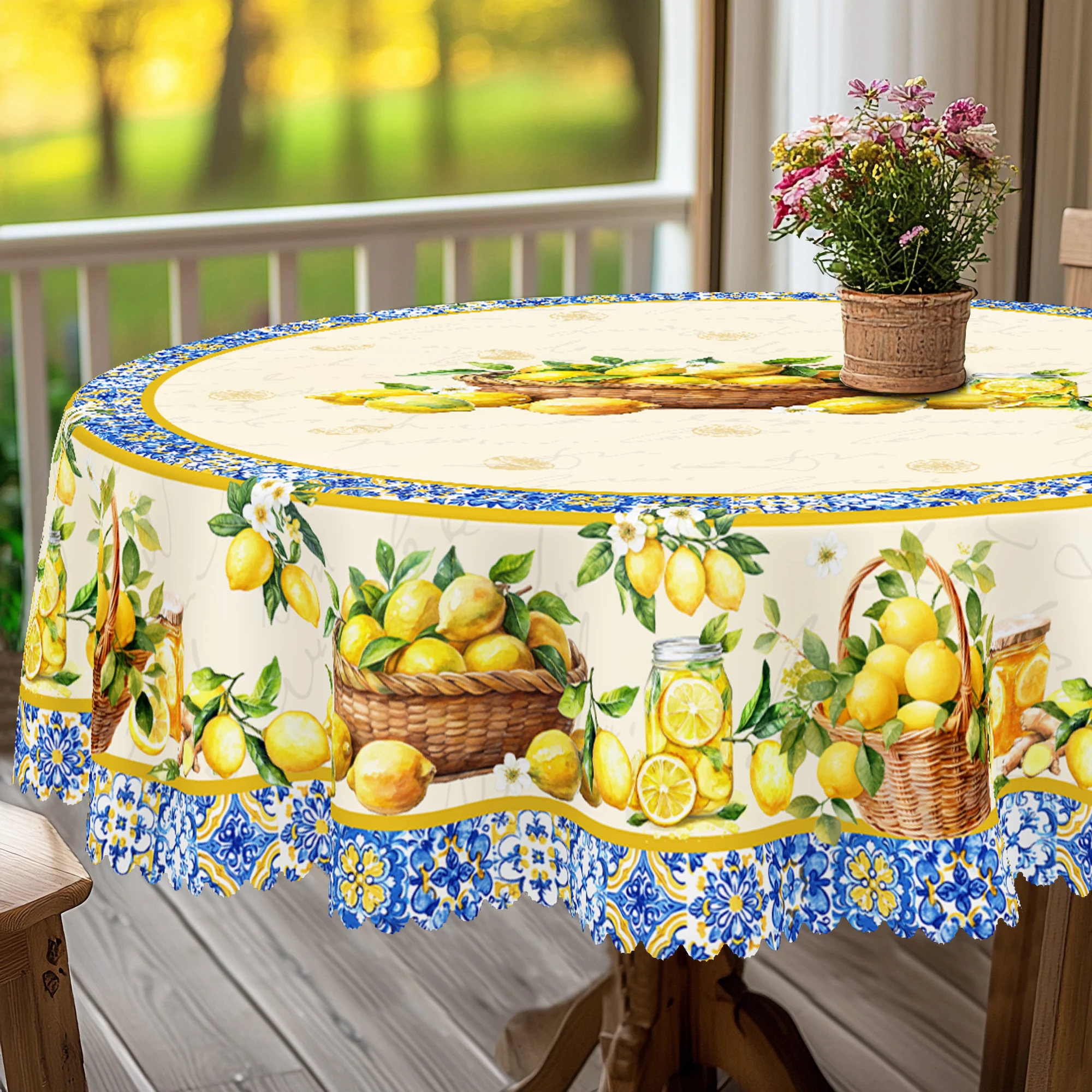 1 Piece of Spring and Summer Flower-Themed Round and Rectangular Tablecloths, Available in Various Sizes, Retro Lemon Flower Pattern Printing Design, Suitable for Kitchen, Tablecloths for Afternoon Tea, Suitable for Gifts