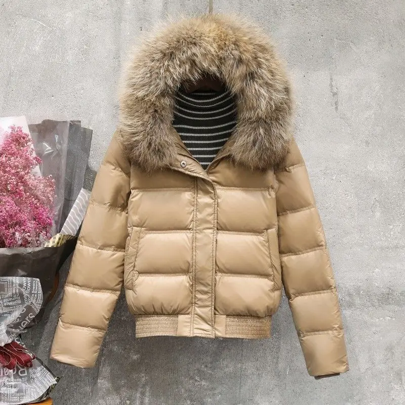 Winter Big Hair Collar Women's Down Jacket Female Causal Daily Overcoat Warm Hooded Women's Down Jacket