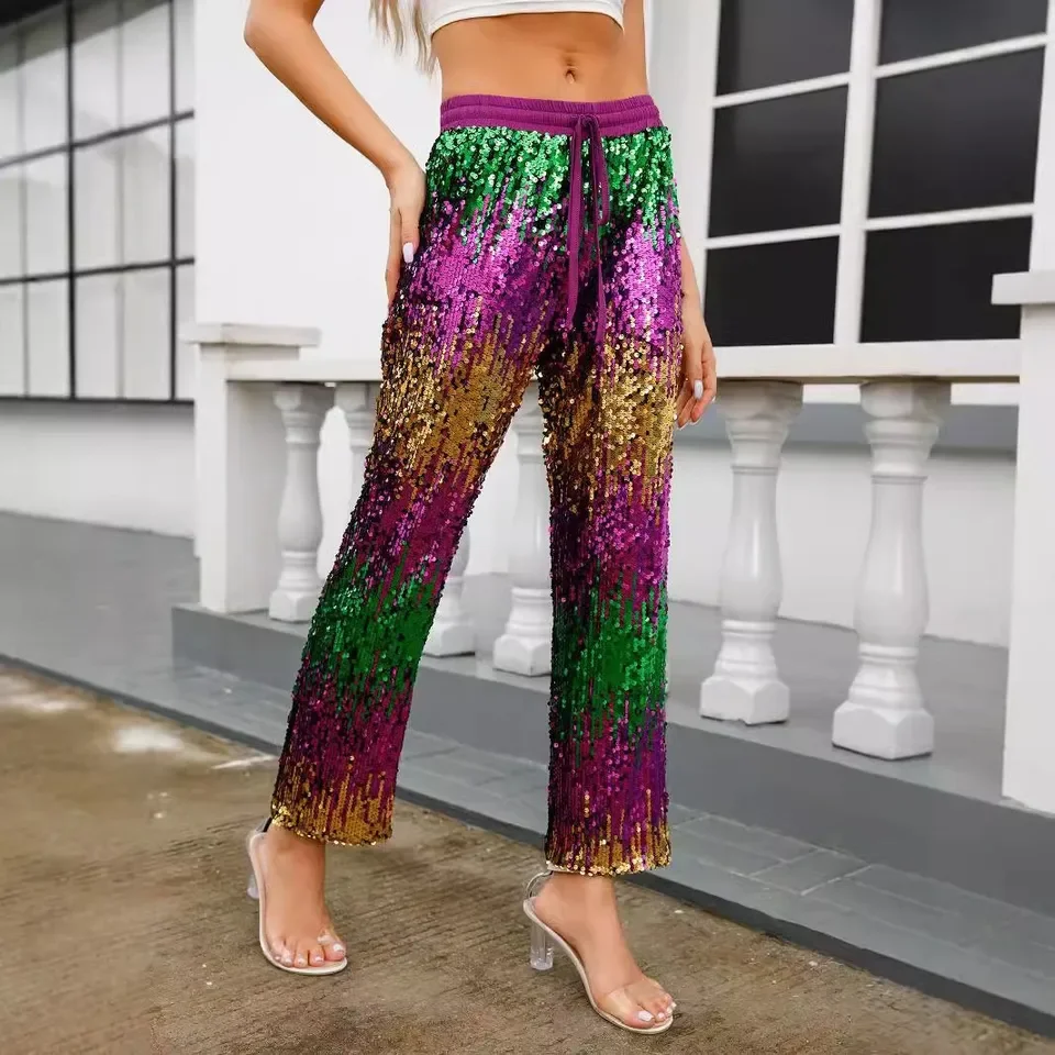 Women'S Casual Straight Pants Drawstring Waist Gradual Change Women'S Dress Pants For Party Festival Casual Trousers For Women