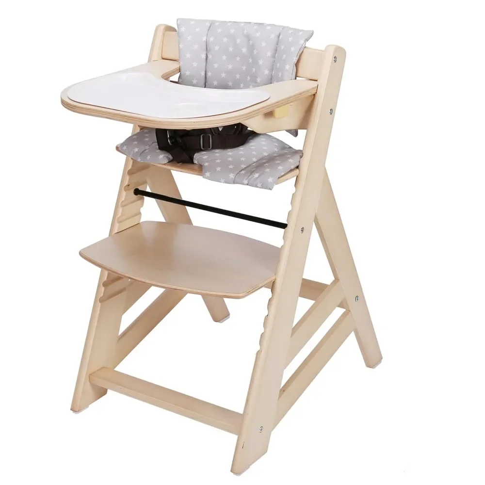 Wooden High Chair, Convertible Feeding Chair for Babies and Toddlers, Adjustable 3-in-1 Eating Chair, Easy to Clean