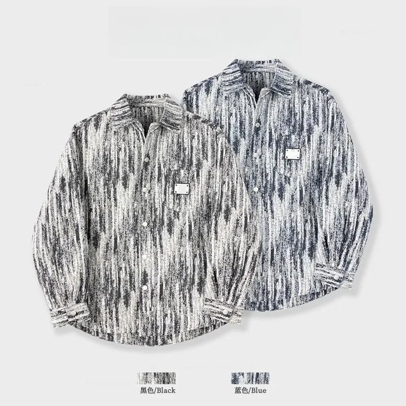 2025 الخريف ملابس العمل الدنيم سترة الرجال الجديدة الراقية فضفاضة العصرية التعادل صبغ تنوعا سترة قميص سترة