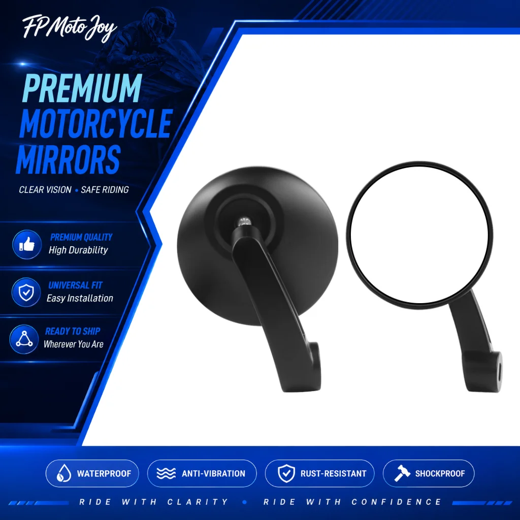 Universal M8 Round Motorcycle Handlebar Mirrors, HD Flat White Glass Rear View Mirrors, Compatible with Motorcycles & E-Bikes, P