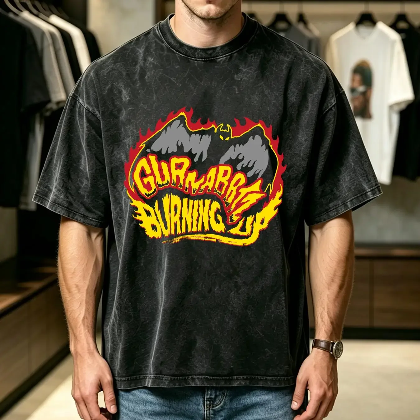 washed T Shirt New Guana Batz Psychobilly Rock Band Music Vintage Logo vintage Washed Unisex homme Stretched Soft