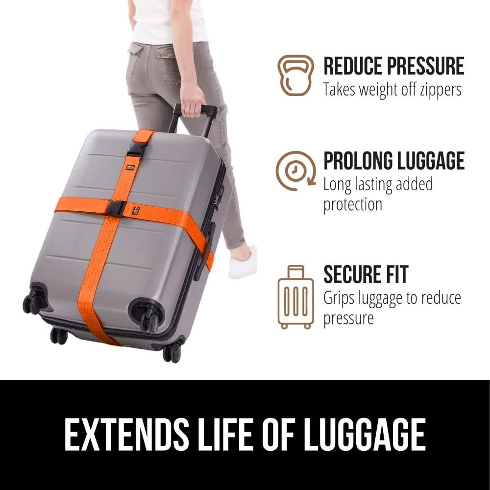 Heavy Duty 4 Pack Adjustable Luggage Straps for Suitcases, Travel Belt Connector Holds Bags Together, Orange view 5