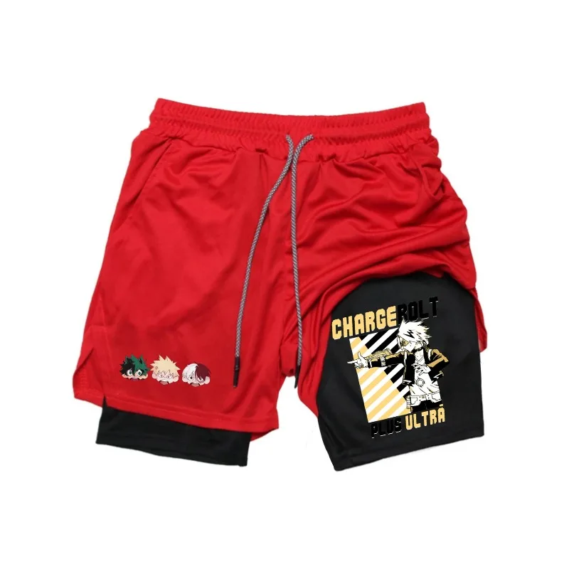 Shorts 2in1 Training Camp Men Comprehensive Fighting Katsuki Bakugo Personality Explosion Running Fitness Gym Thai Boxing Shorts