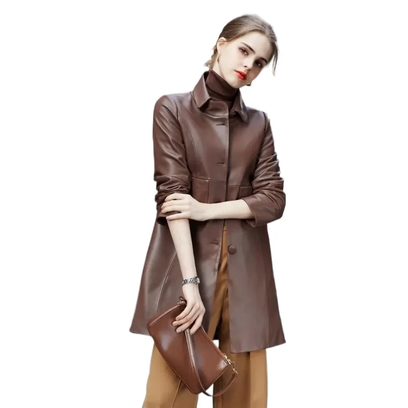 Tajiyane سترة جلدية حقيقية عالية الجودة للنساء معاطف من جلد الغنم الأصلي معطف متوسط الطول للنساء Jaqueta Couro الأنثوية