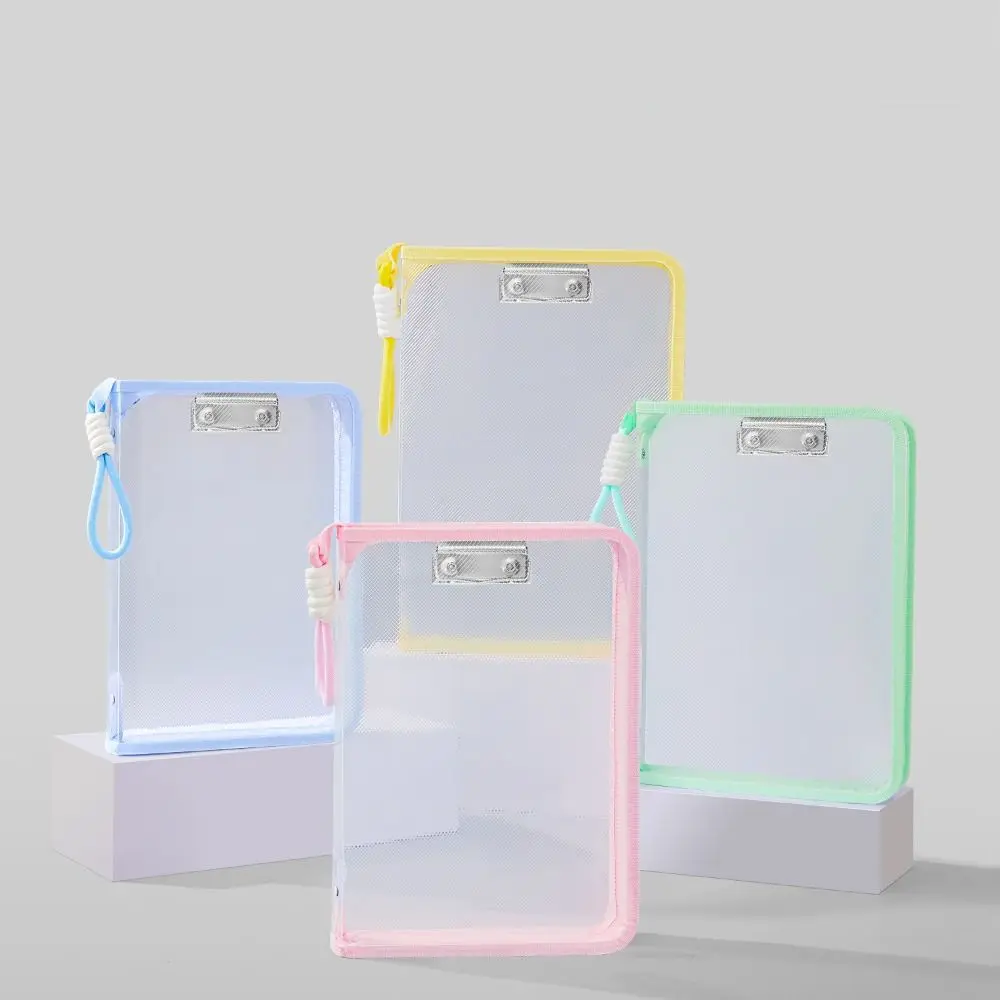 

Portable A4 Zipper File Bag Large Capacity Multifunction Storage Organizer Bag Candy Color Transparent Student Handbag