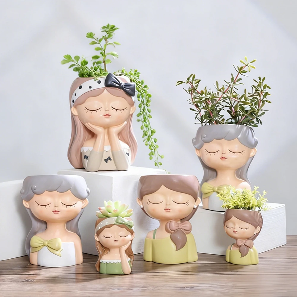 

Маленький горшок для растений для милых девочек, сочный горшок из смолы для домашнего офиса, мини-орнамент, сказочный сад, украшение для цветочного горшка