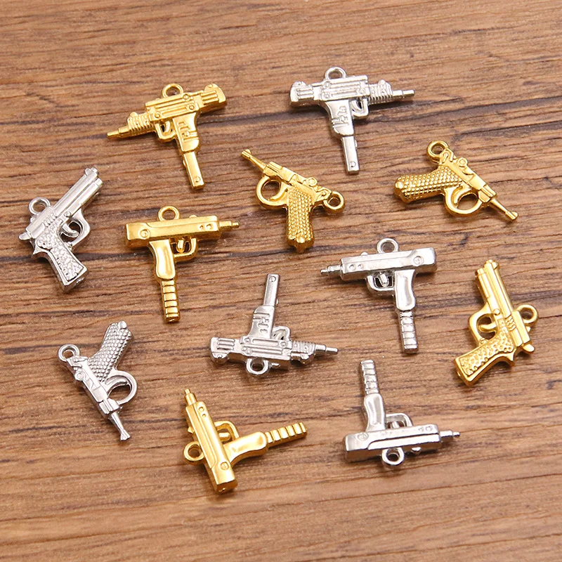 5Pcs 2 Color Mix Size 304 Stainless Steel Simulation Pendant Pistol Charm DIY Necklace For Jewelry Making