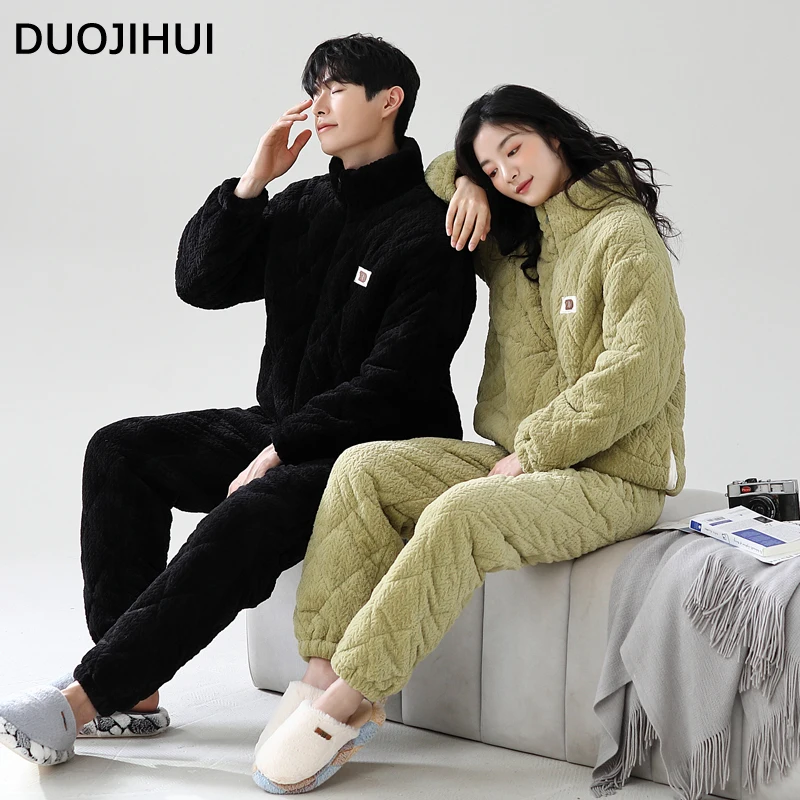 DUOJIHUI due pezzi coppia vestiti Casual casa pigiama per le donne moda cerniera Cardigan pantaloni larghi colore puro pigiama femminile Set