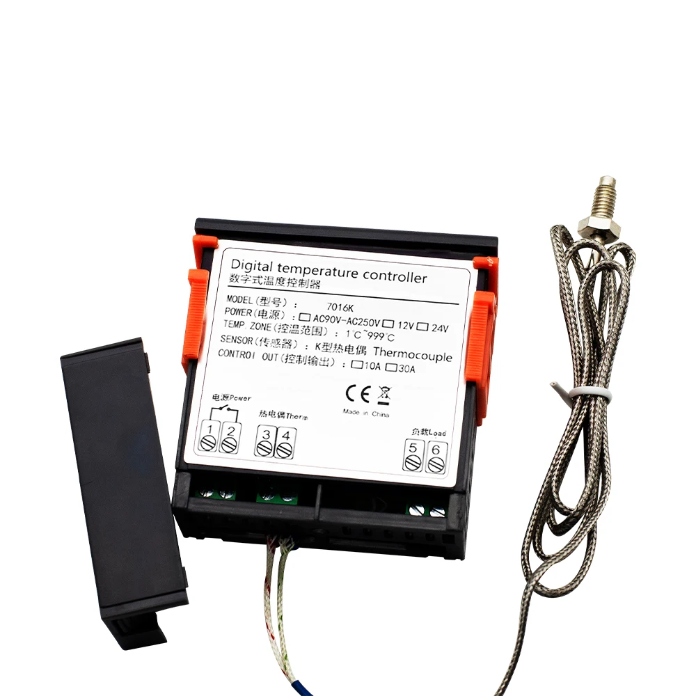 7016K Digital thermostat 10A/30A K-type thermocouple 1M Temperature control range: 1-999℃ Relay output 10V/24V/110V/220V