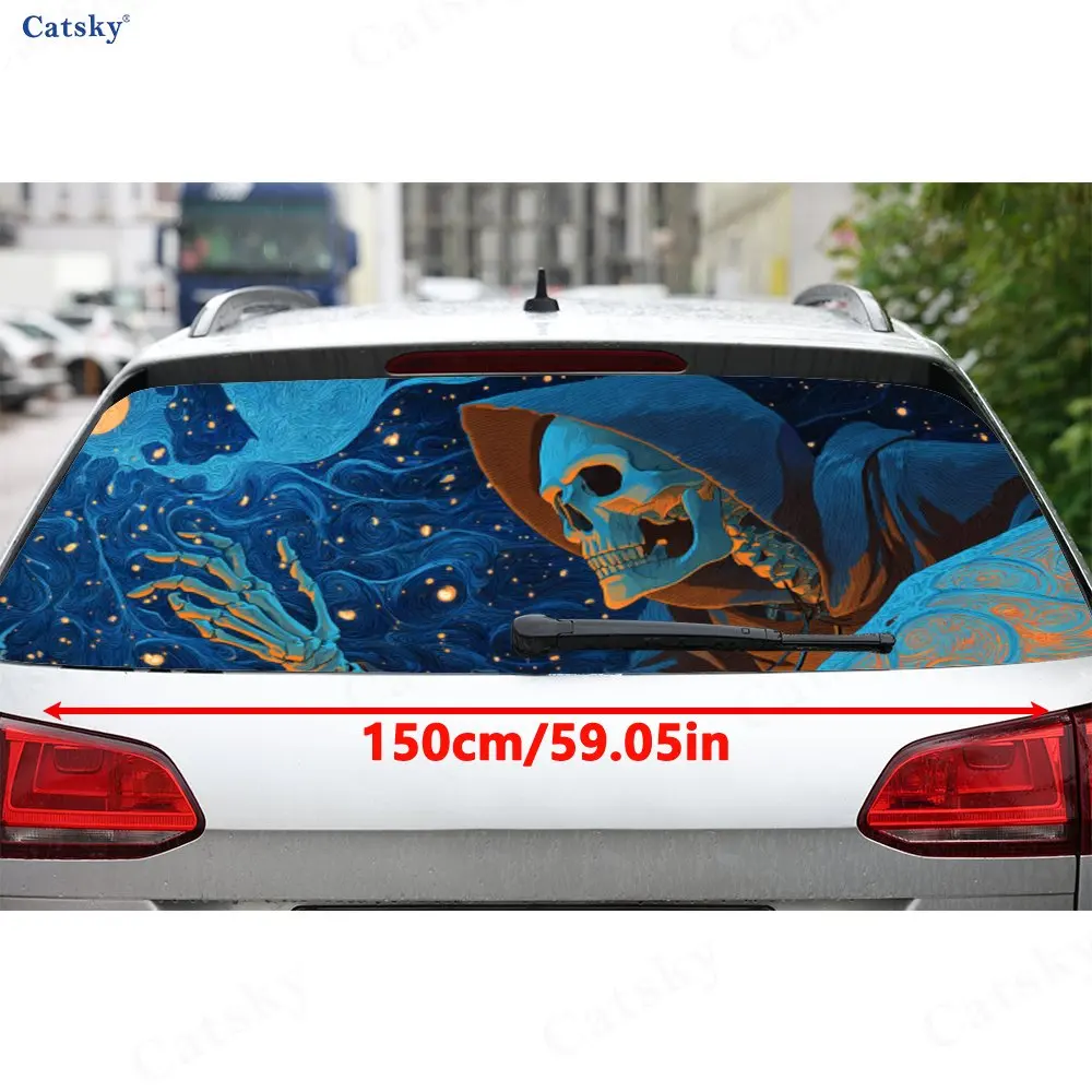 Moonlit Reaper Dark Fantasy PVC Perforated Car Vinyl Wraps, Durable Car Rear Windshield Sticker, Waterproof Car Rear Window Deca