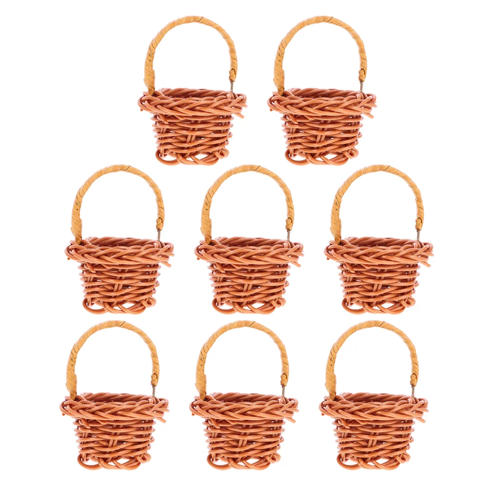 8 Pcs Rattan Flower Basket Woven Micro Landscape Decor Micro-scene Baskets Miniature Storage Laundry