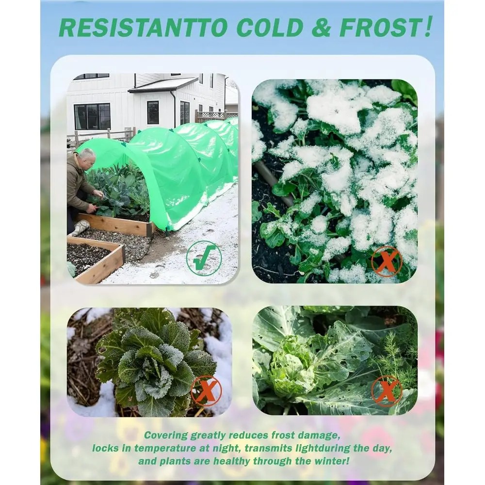 Winter Garden Frost Protection Reusable Cover with 36 Hoops & 12 Stakes, 10ft x 33ft Greenhouse Tunnel for Snow and Pest Defense