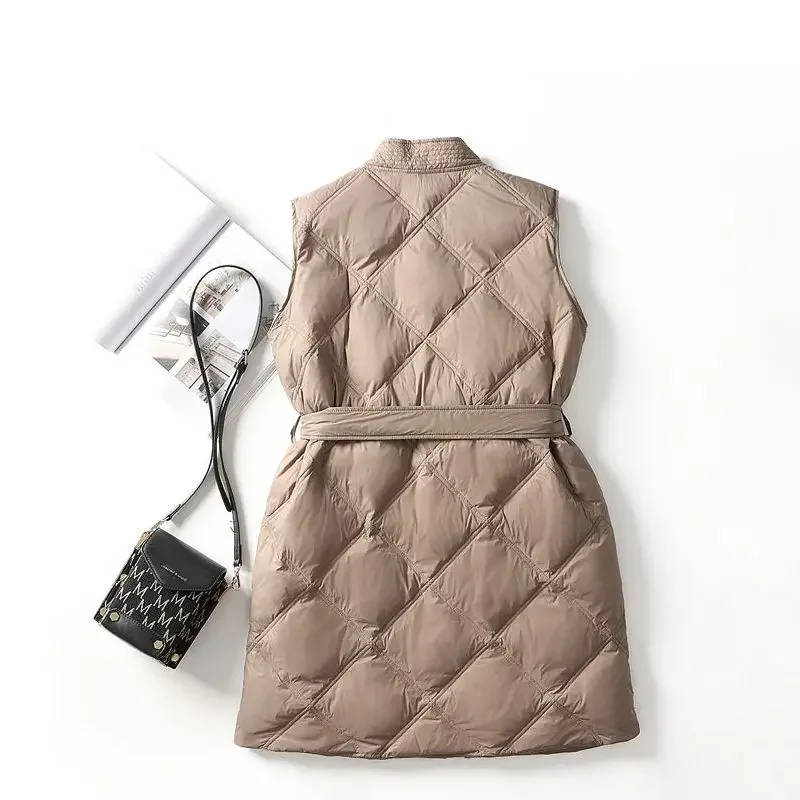 New American Fashion Autumn Winter Sleeveless Down Jacket for Women 2024 Casual Vintage Single Breasted Solid Coats