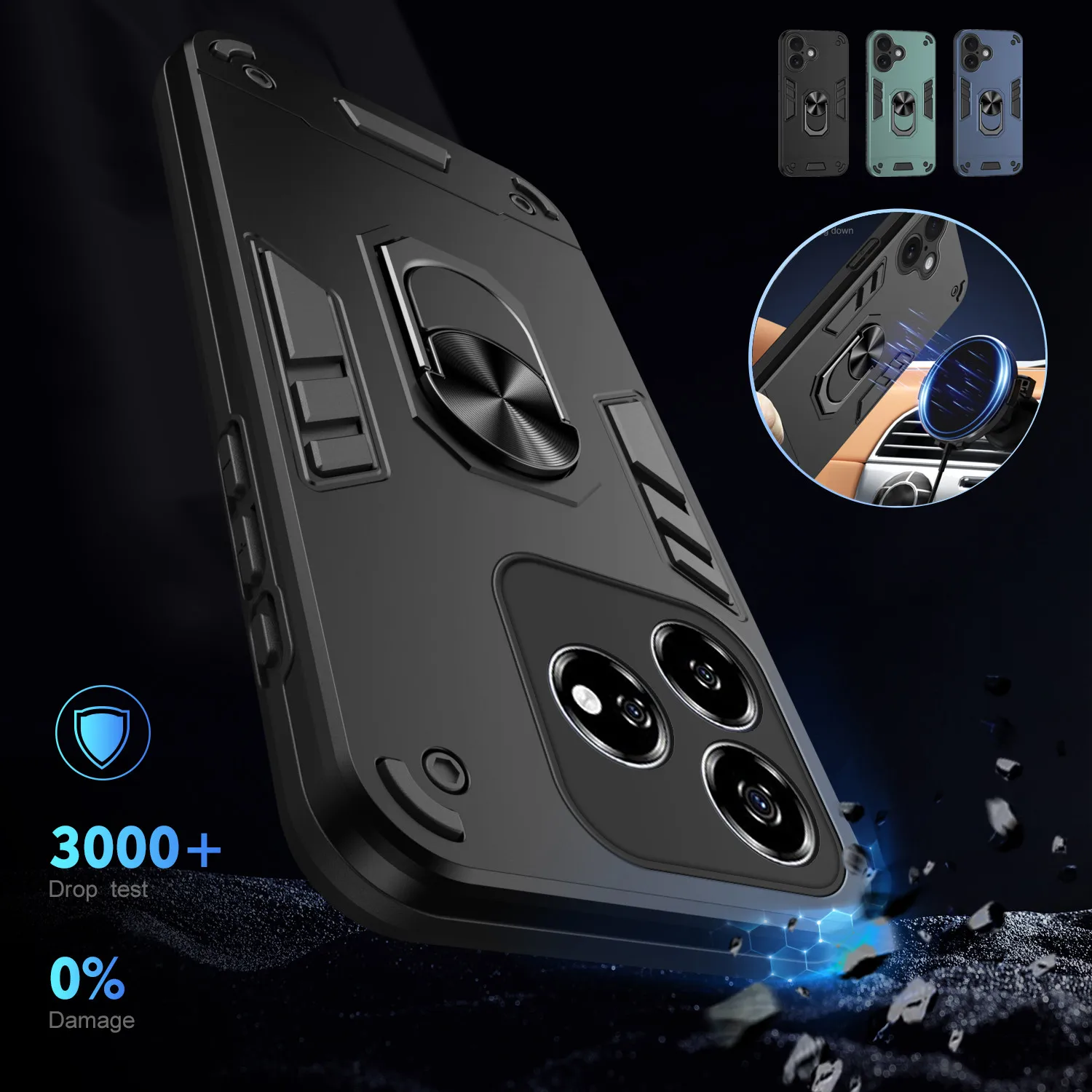 Étui de qualité militaire pour ZTE Axon 60 Lite, housse de protection antichoc, support d'anneau, coque Fundas Étui de qualité militaire pour ZTE Axon 60 Lite, housse de protection antichoc, support d'anneau, coque Fundas