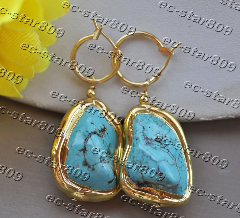 

MTC·STAR 31mm Baroque Blue Turquoise Yellow Dangle Earring （Z11357）
