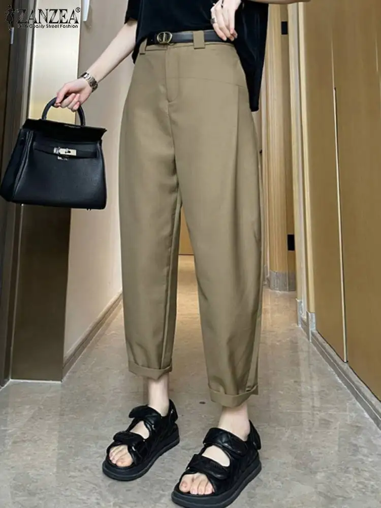 

ZANZEA 2024 Summer Office Work Pantalon Women Calf Harem Long Pants Korean High Waist Casual Trousers Elegant Solid Loose Pants