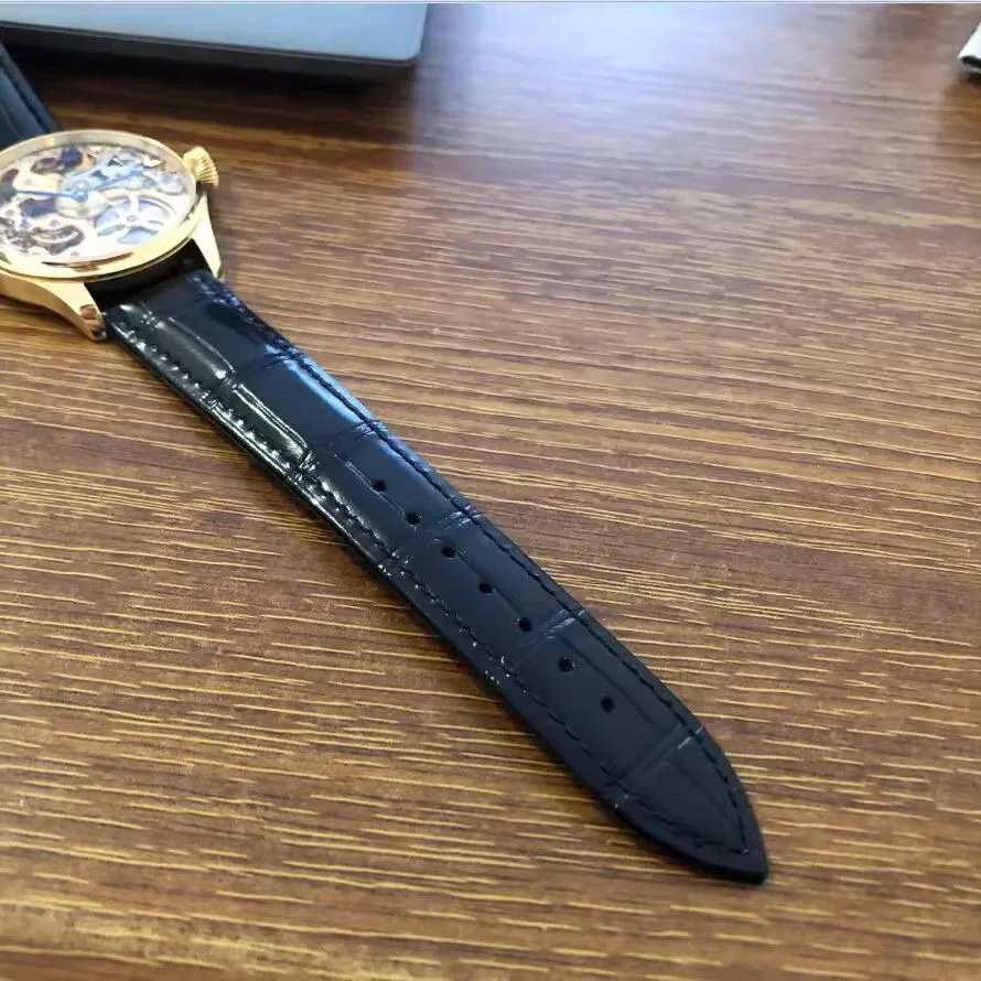 Men's mechanical watch 41mm gold-toned skeleton engraving ST3600SK manual movement blue lancet mechanical watch