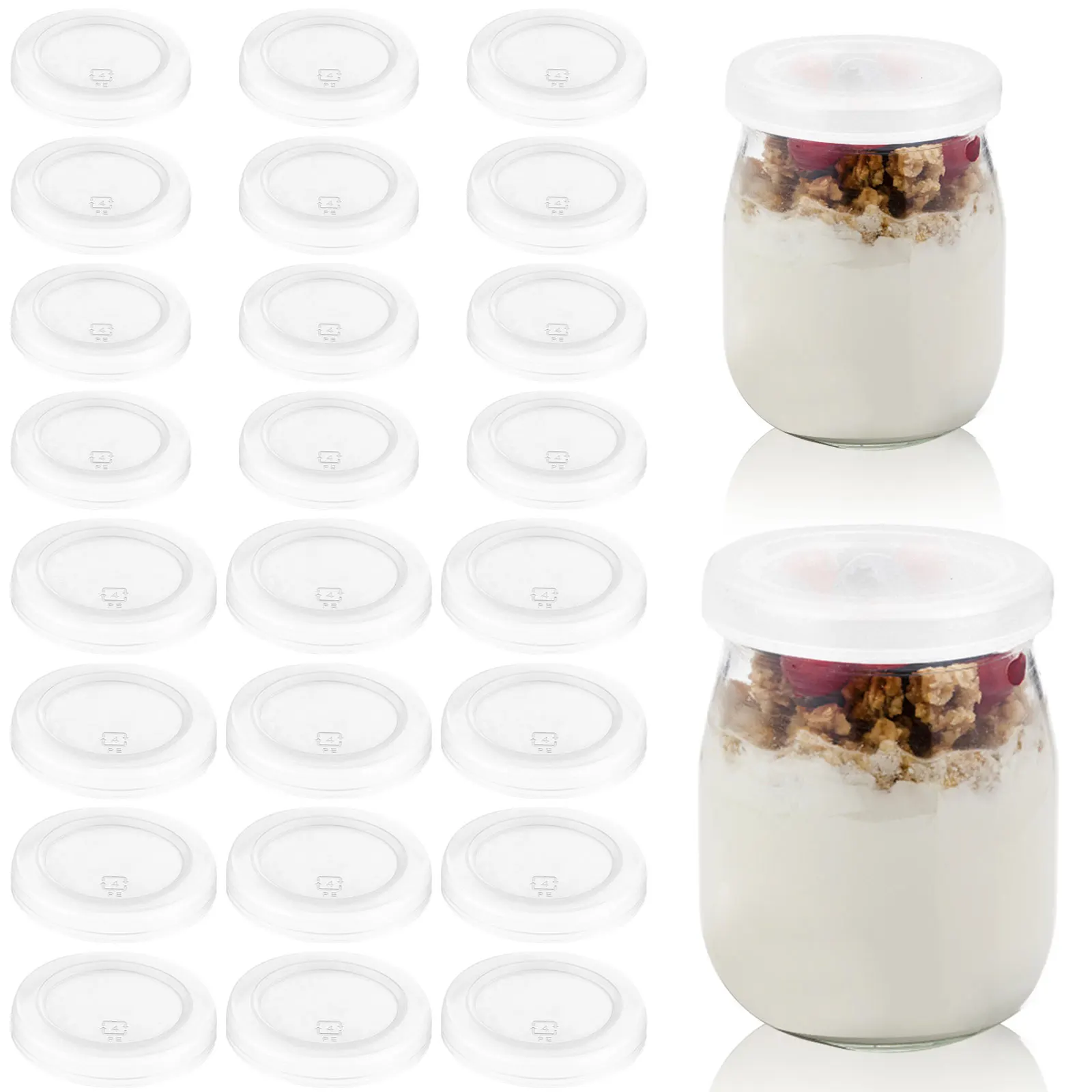 60 Pcs 2.4 2.68 Inch Clear Plastic Food Storage Replacement Lids Compatible with Yogurt Glass Jars Reusable Container Covers