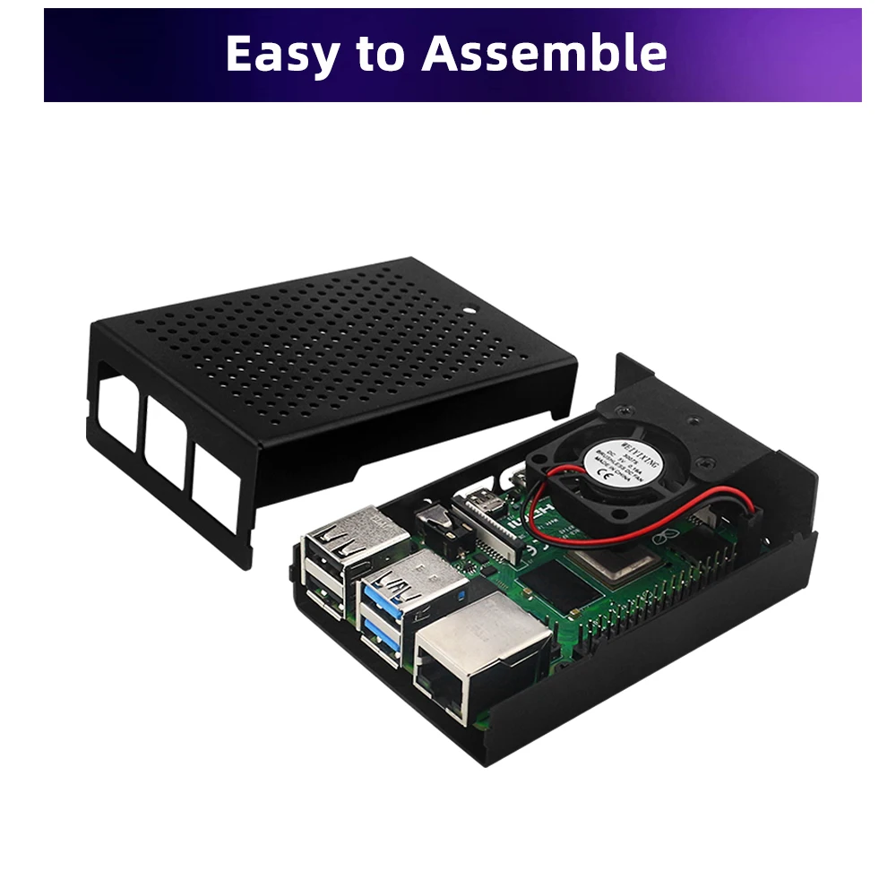 Raspberry Pi 4 Metal Case Black Silver Vents Shell with Cooling Fan Optional Heatsink Power Supply  for Raspberry Pi 4 Model B