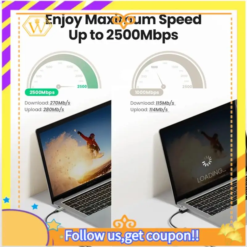 

Latest-2500Mbps USB Network Adapter Ethernet Adapter 2.5Gbps Gigabit Lan USB C To RJ45 Network Card For Laptop Windows