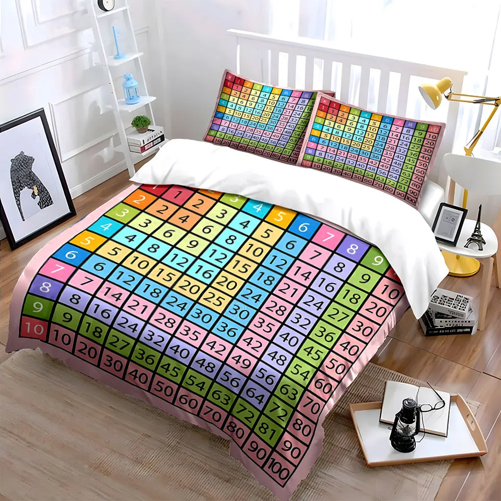 Colorful Multiplication Chart Set Multiple sizes kid's and adults' bedroom Exquisite 3PC bedding set, gift