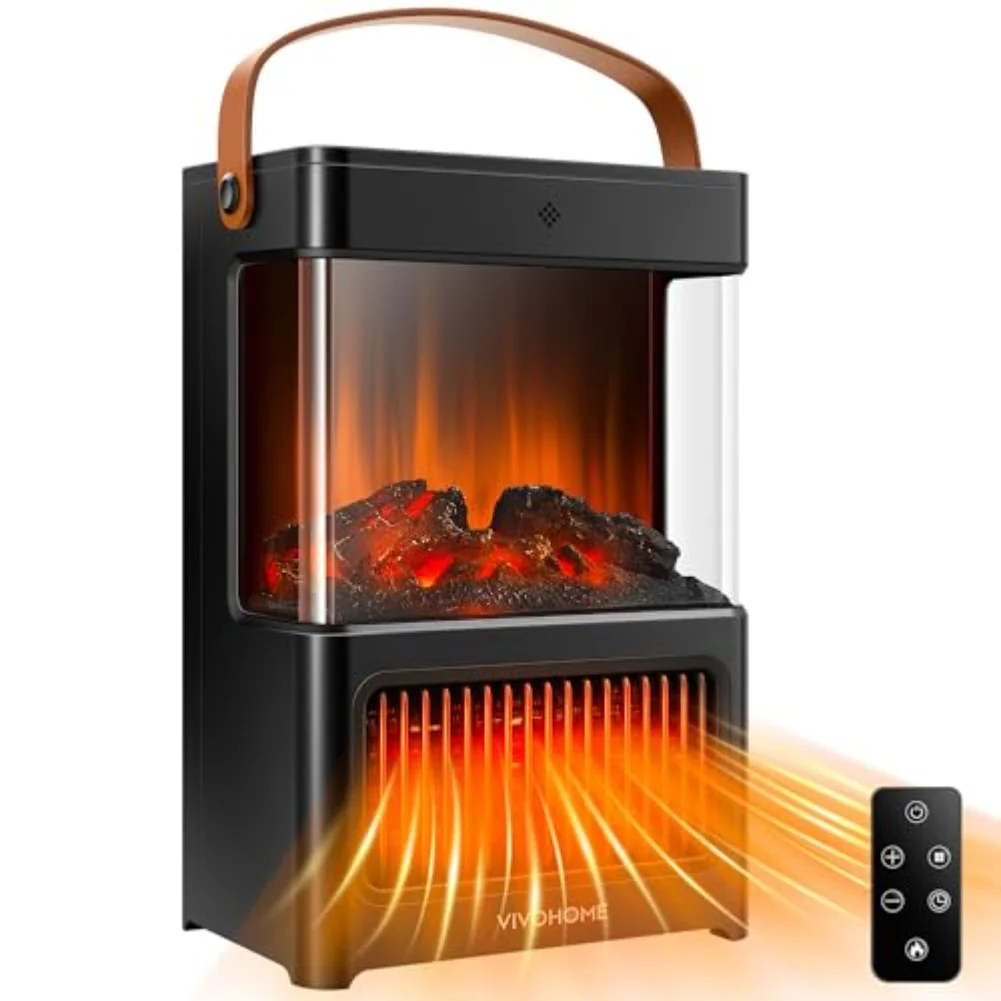 Compact Electric Fireplace Space Heater With Lifelike Flames, Remote And Touch Controls, Programmable Timer, Quiet Operation