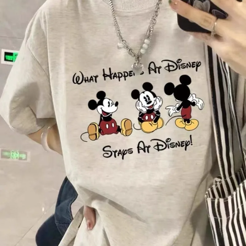 

2026 Summer Mickey Mouse Couple T-shirt Loose Plus Size Short Sleeve Tops for Men Women ropa mujer ropa para mujer