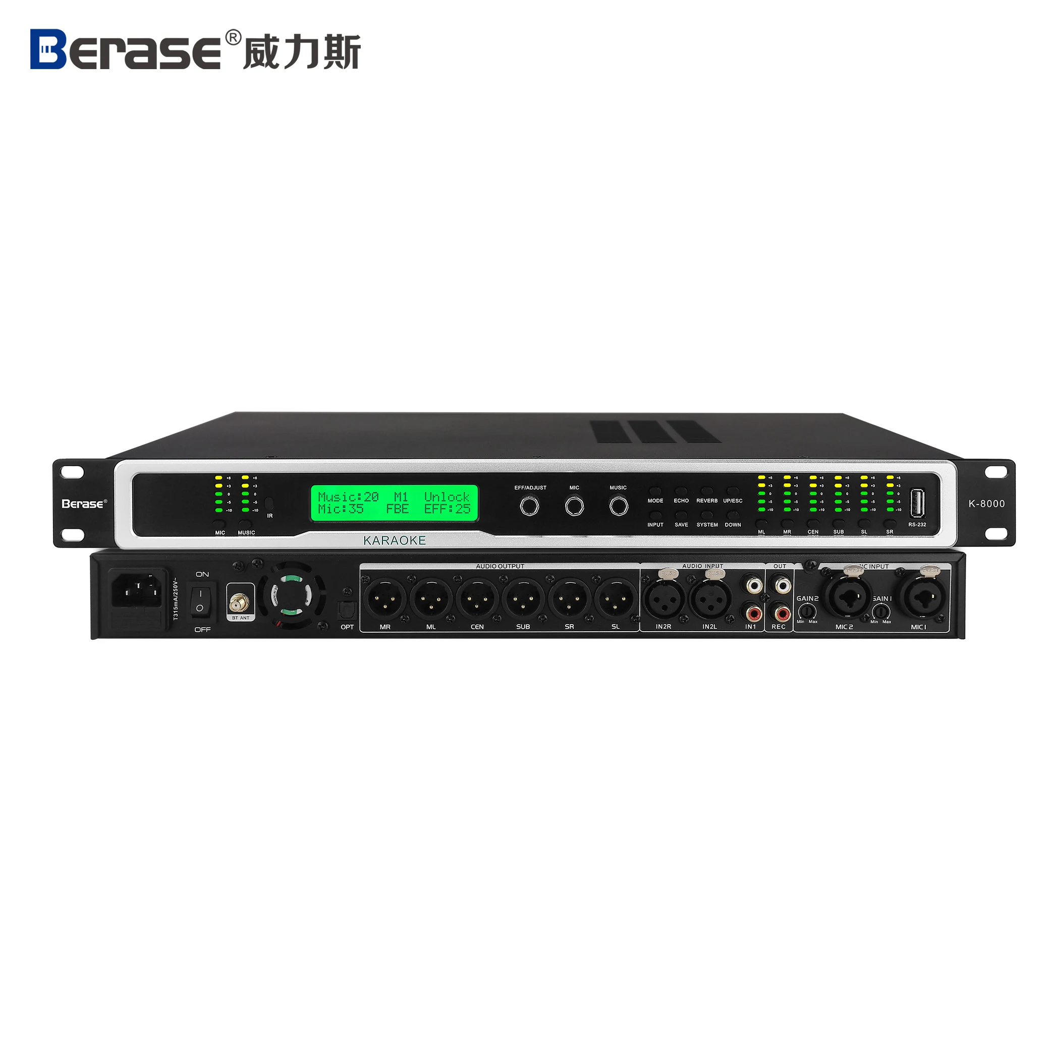 Berase K-800 Procesador de efectos de audio Procesador de audio digital Gestión de altavoces Procesador de audio digital profesional Dsp