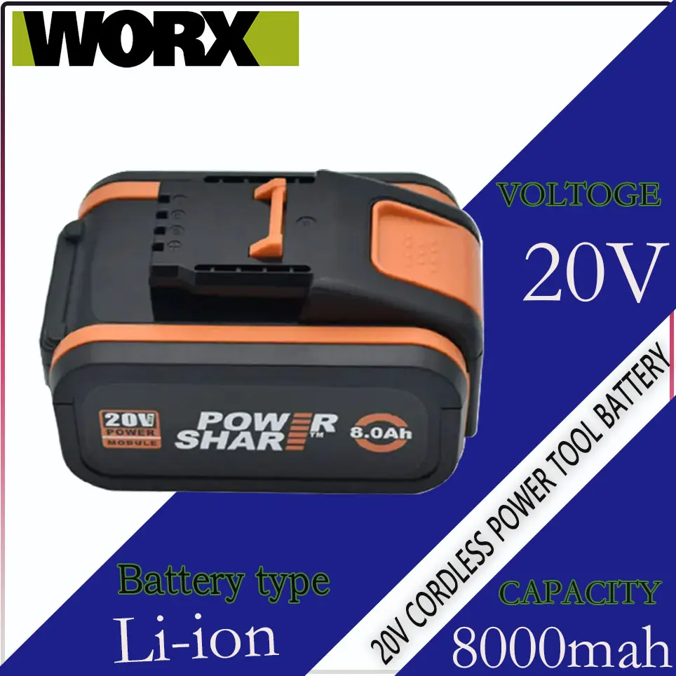 

20V 8.0Ah Original Lithium ion Replacement Rechargeable Battery for Worx WA3551 WA3553 WX176 WX550 WX386 WX373 WX290 WX800 WU268