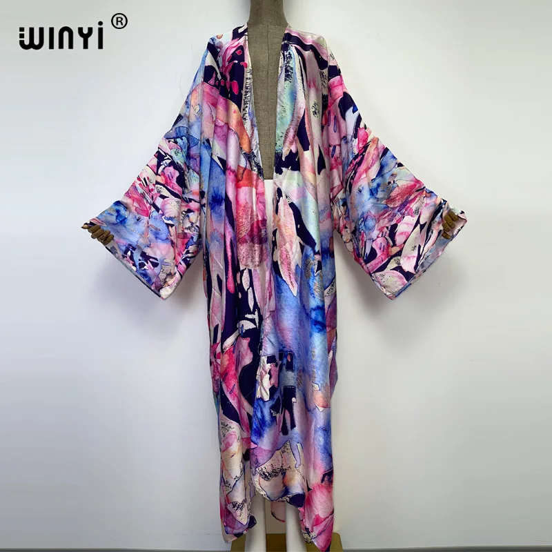 NEW WINYI party Beach Wear Swim Suit elegant Africa women boho Cardigan stitch colorful sexy Holiday long Sleeve Kimono kaftan