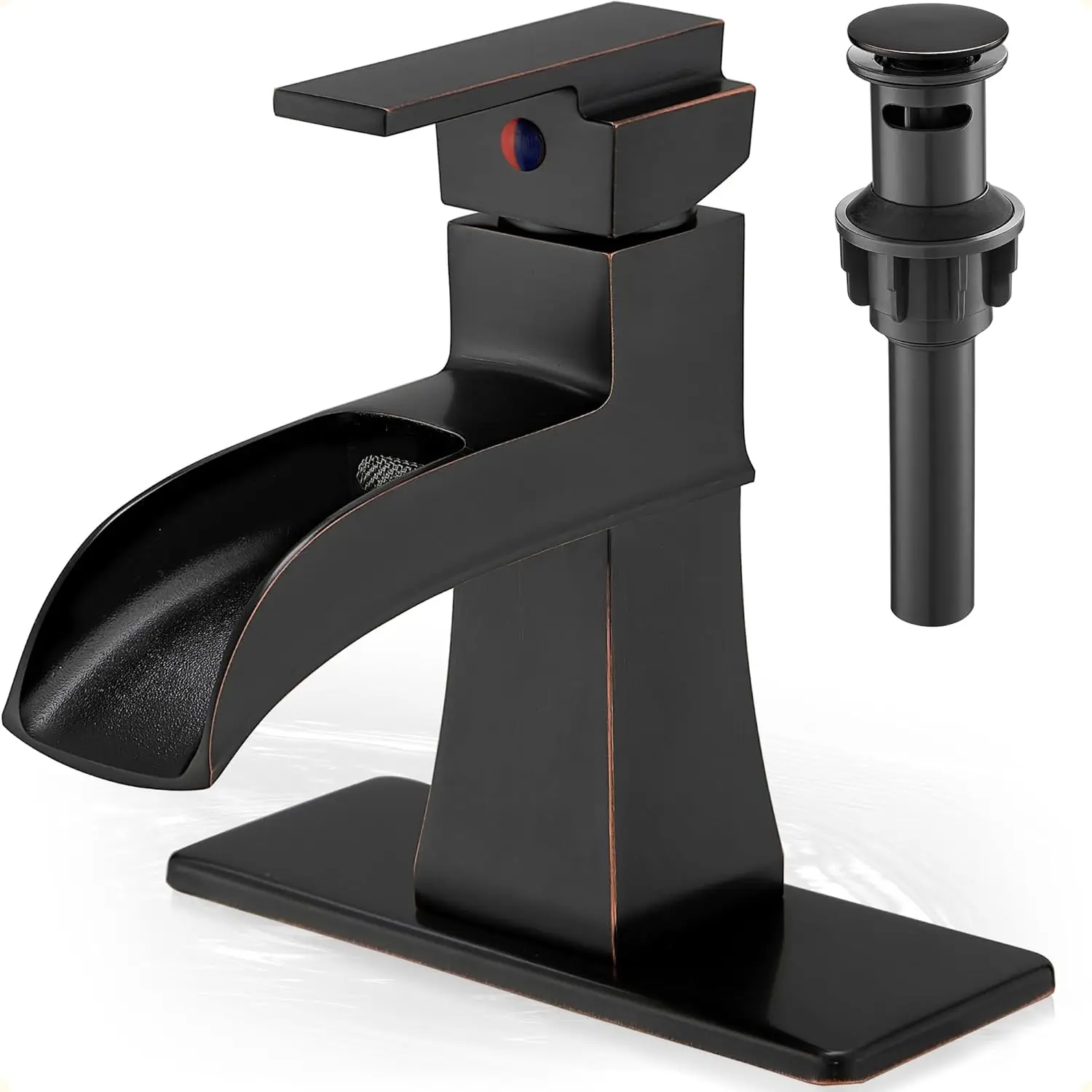 

Waterfall Bathroom Faucet, Oil Rubbed Bronze, 1 or 3 Hole Single Handle with Pop-Up Drain, Easy 5 Min Install