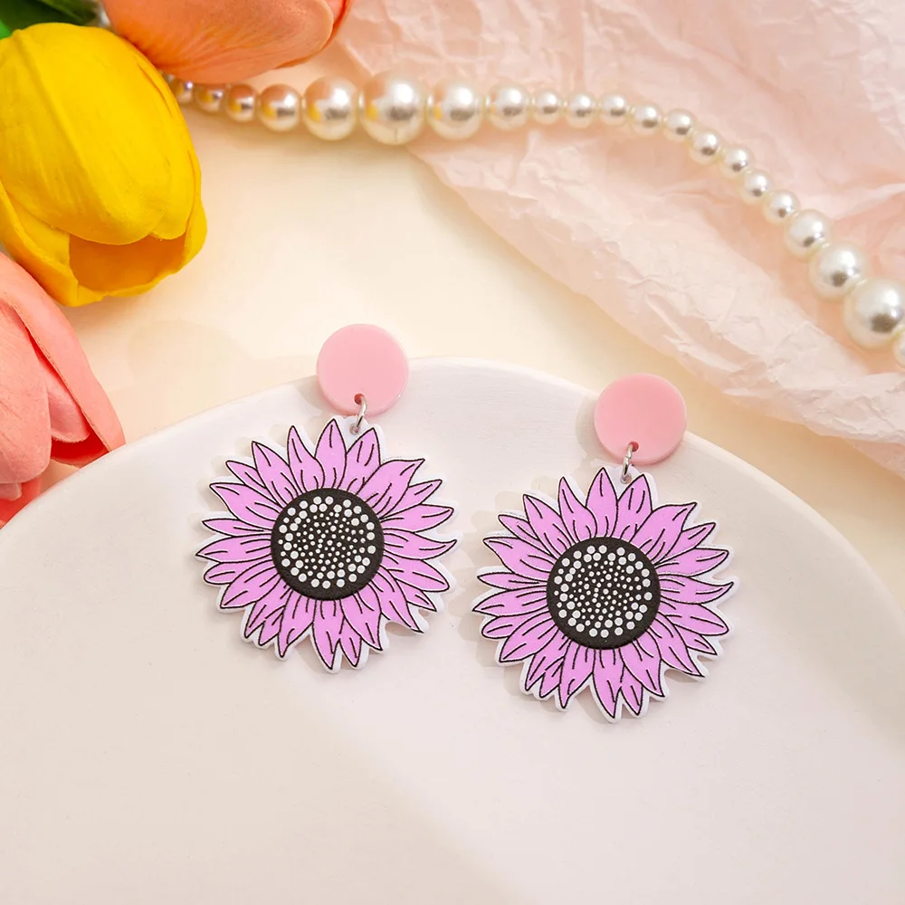 2024 New in Acrylic Sunflower Hanging Earrings for Women Korean Fashion High Quality Piercing Ear Jewelry Summer Daily Eardrop