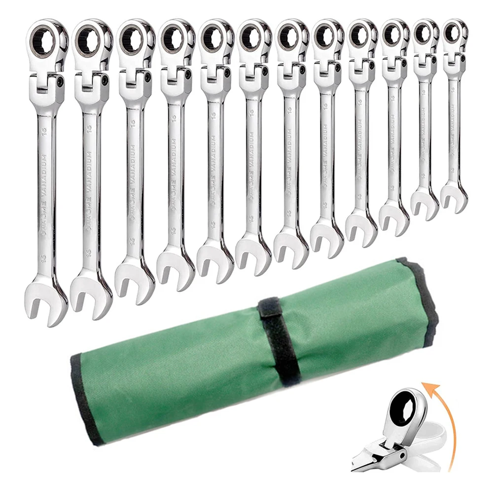 ZOOWOOY Ratchet Wrench Set 72 Tooth Gear Ring Torque Socket Wrench Set Metric Combination Ratchet Spanners Set Car Repair Tools