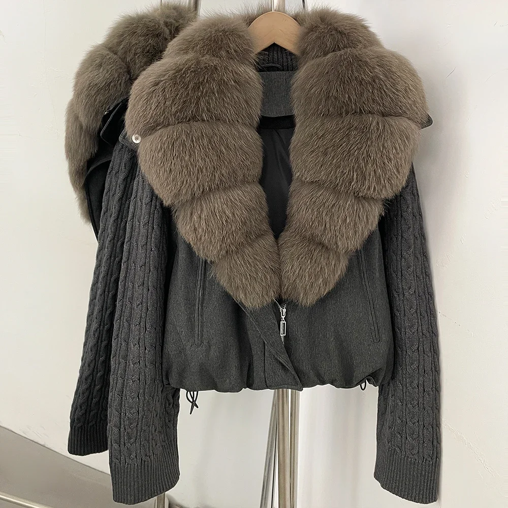 OFTBUY Damen-Pufferjacke mit abnehmbaren Strickärmeln, leichte Daunenjacke mit echtem Fuchspelzkragen, neue Winterkleidung für Damen – Detail 8