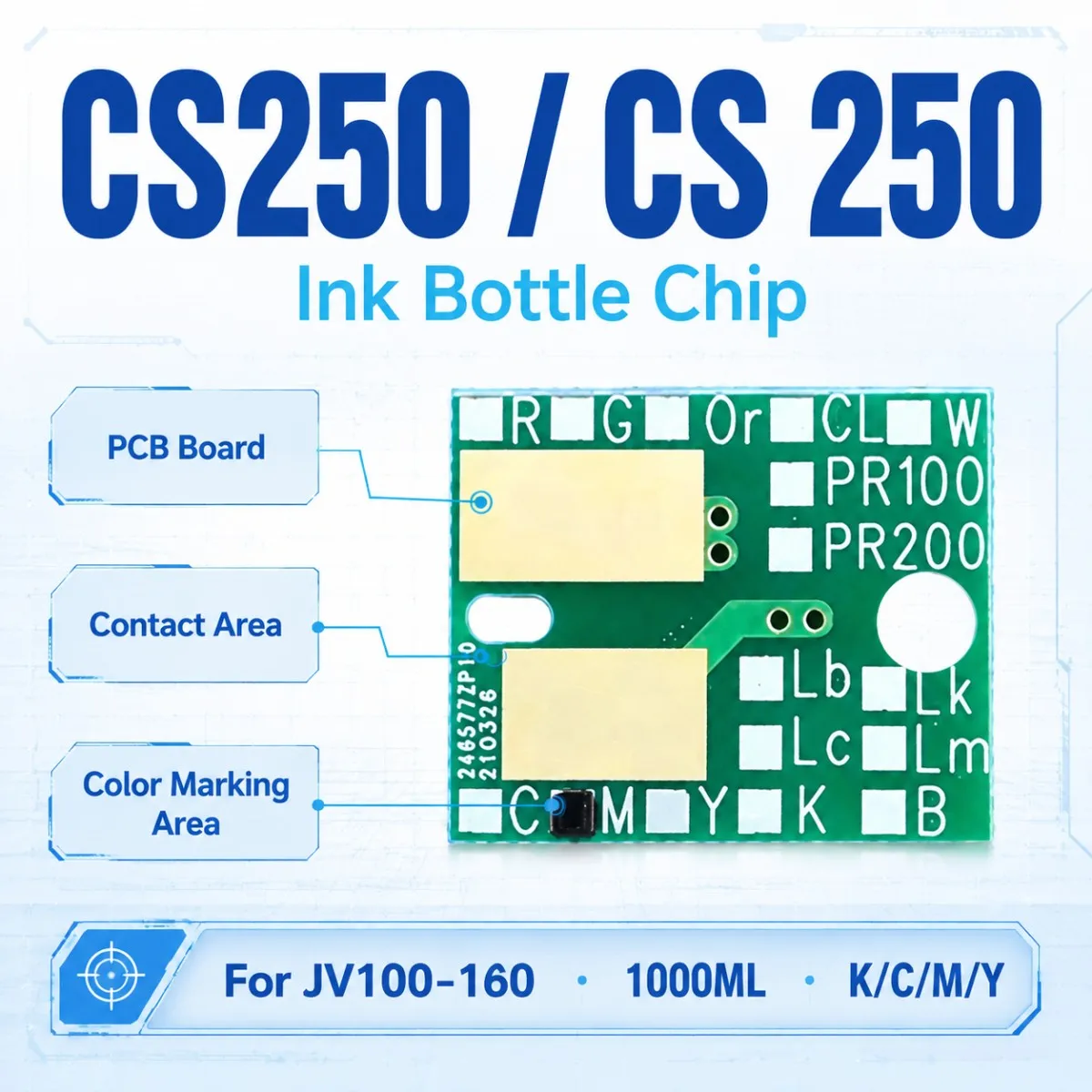For Mimaki  CS250 BK  C  M Y  1000ML / 1Liter CS250 CS 250 disposable Ink Bottle Chip for Mimaki JV100-160 JV100 160