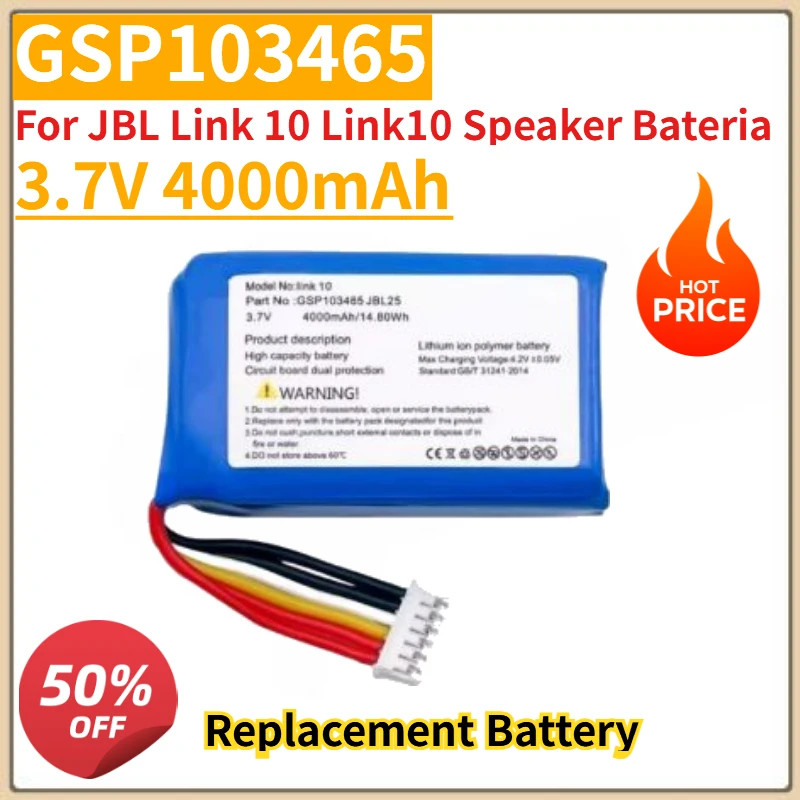 

High Quality New 4000mAh 3.7V Wireless Bluetooth Speaker Battery GSP103465 For JBL Link 10 Link10 Speaker Bateria