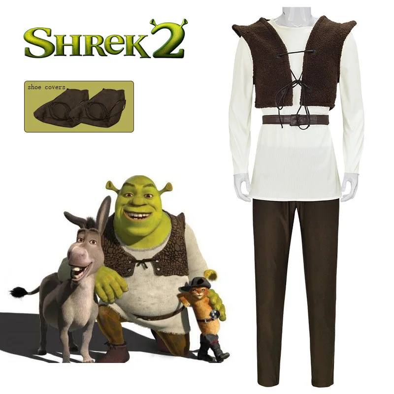 

Anime Shrek Cosplay Costume Mens Costume Top Vest Pants Full Set Halloween Carnival Party Outfits