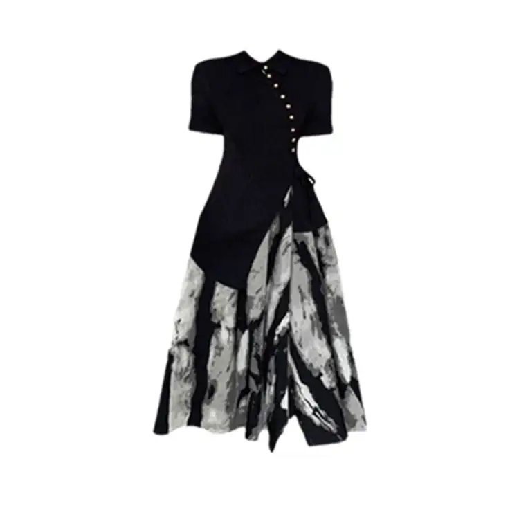 

Комплект женской одежды большого размера с косой и чернильной юбкой Wa, летняя длина Dr Street Sle, воротник или...