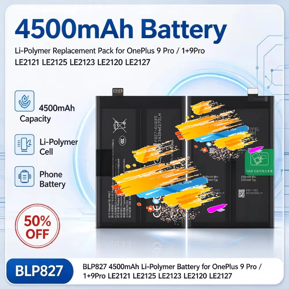 BLP827 4500mAh Replacement Li-Polymer Battery Pack for OnePlus 9 Pro/1+9Pro LE2121 LE2125 LE2123 LE2120 LE2127 with Repair Tools