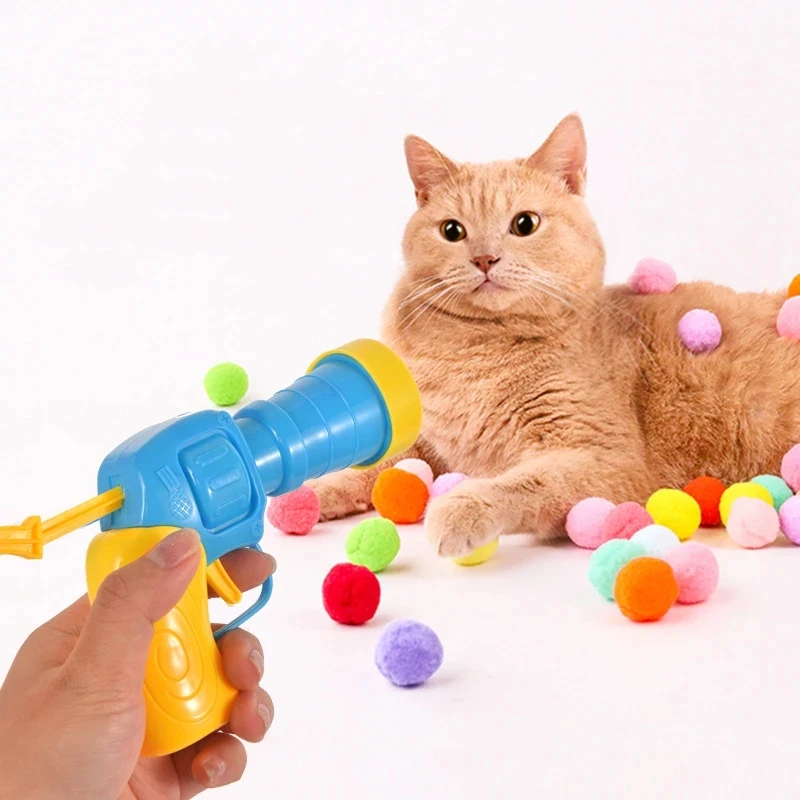 10/60pcs Cat Plush Ball Shooting Gun Funny Cat Toys Interactive Launch Training Toy For Pet Kitten Creative Mini Shooting Games