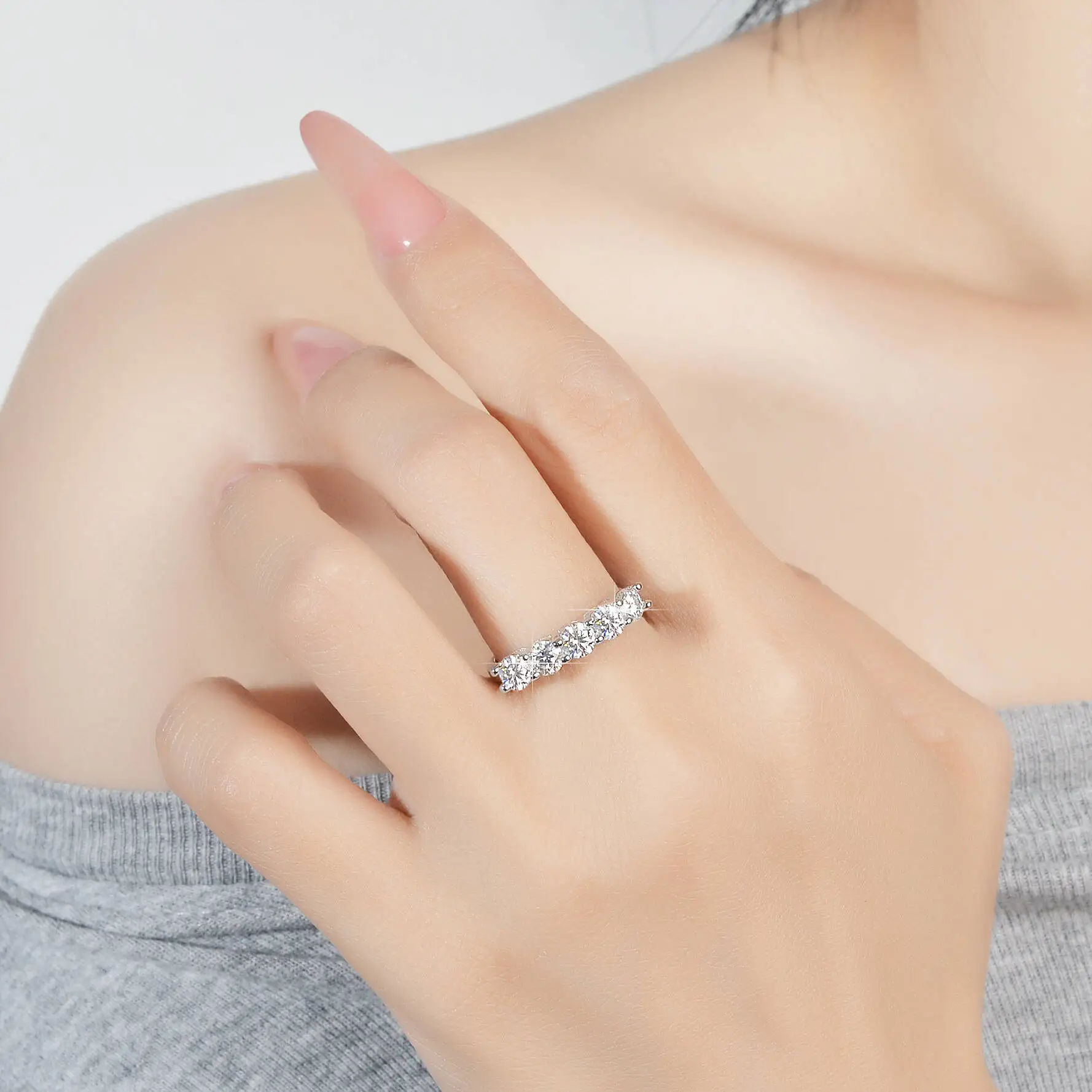 Women's 925 Silver Moissanite Ring, Elegant Wedding Band