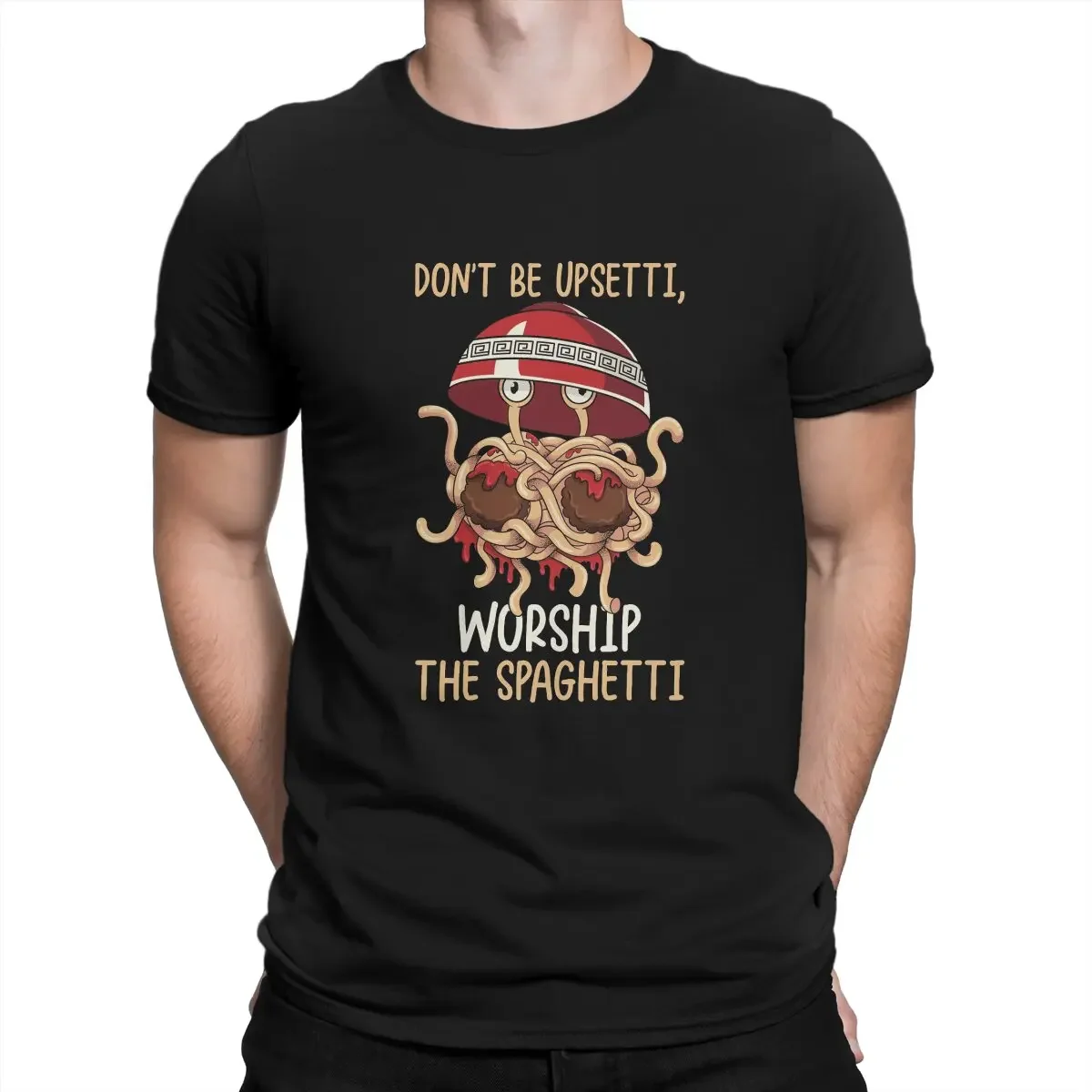 O Hals die fliegenden Spaghetti T-Shirts Kurzarm Tops Geburtstags geschenk ist Pasta T-Shirt für Männer 100% Baumwolle Neuheit T-Shirts