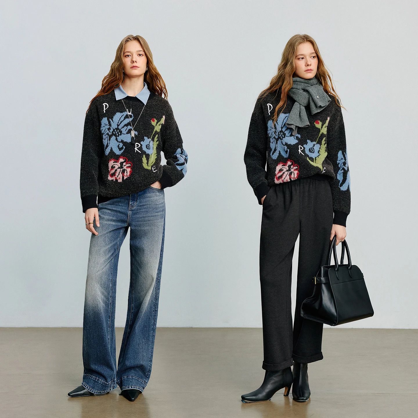 TOYOUTH سترة نسائية 2025 خريف جديد مخملي نمط الأزهار الجاكار كم طويل البلوز القمم