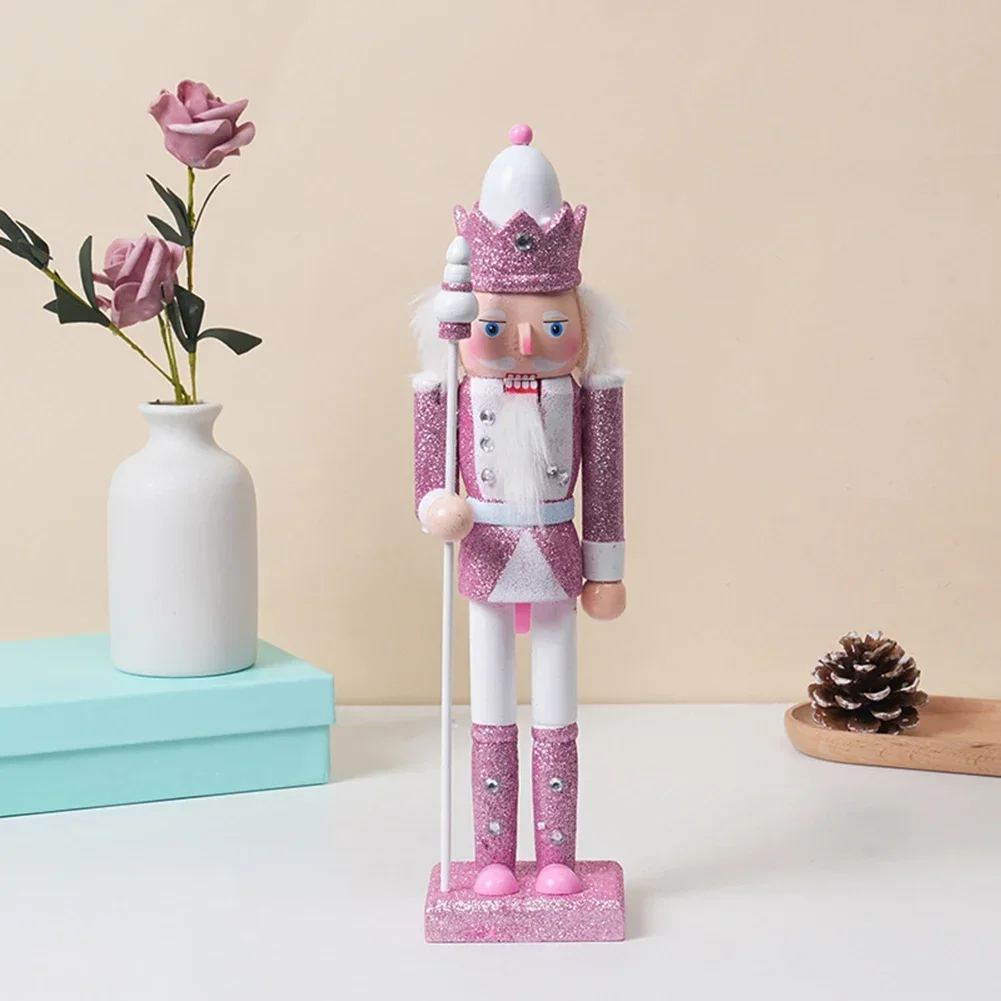 30CM Wooden Nutcracker Decoration Puppet Pink Christmas Doll Party Decoration Christmas Nutcracker Pink Wooden Ornament Nutcrack