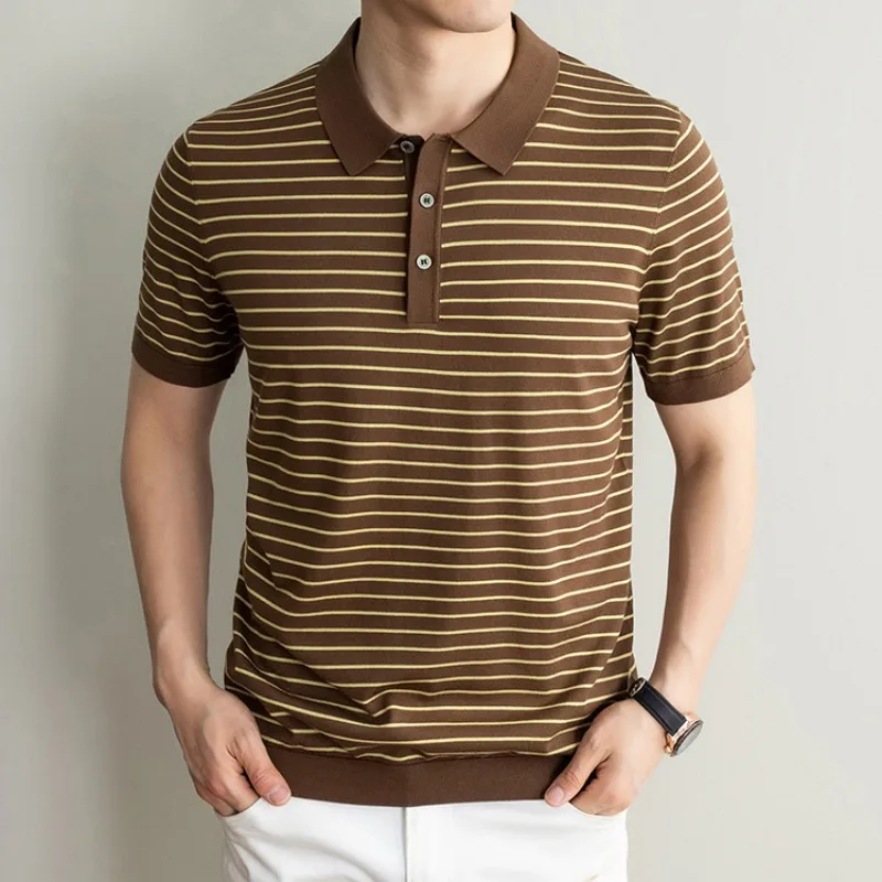 

Mens Luxury Silk Blend Short Sleeve Tee Casual Fashion T-shirt Old Money Style Topy For Daily Wear Summer