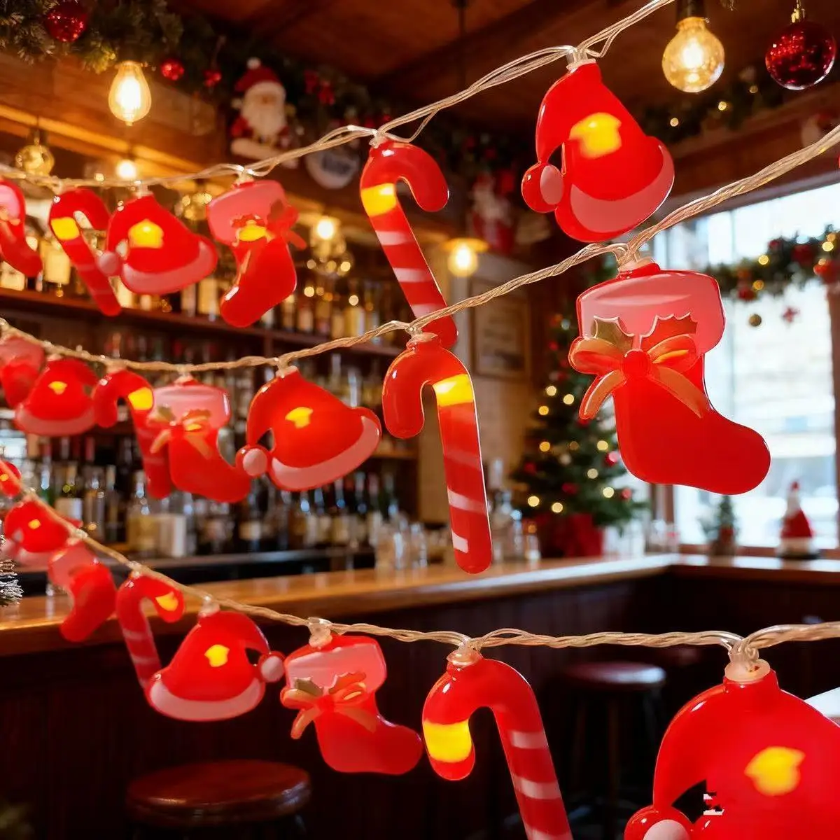 Christmas String Lights Xmas Hat Socks Indoor Battery/Usb Operated Hanging Lamp For Home Decor Christmas Festival Light 610